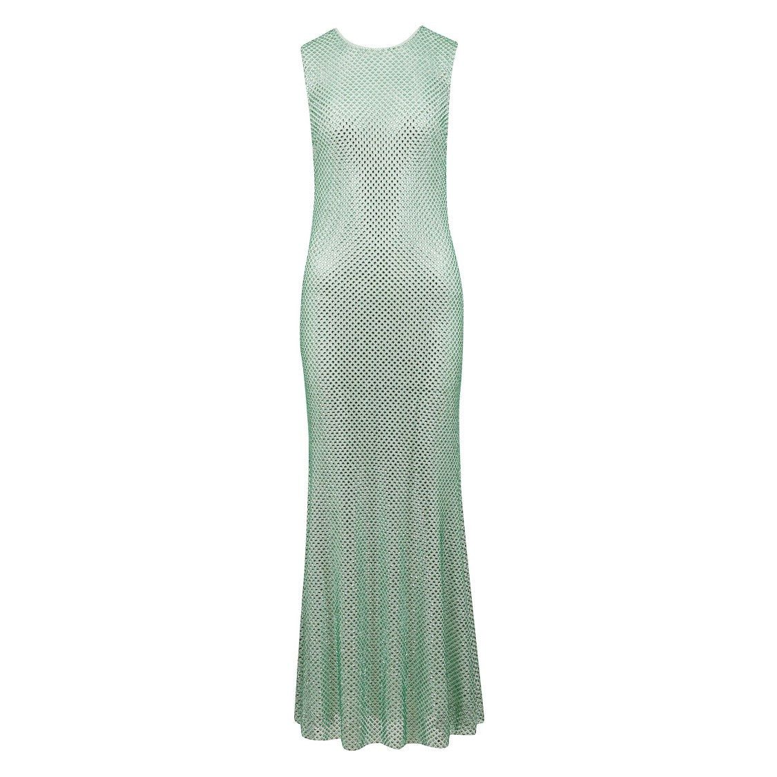 Self-Portrait Sleeveless Mint Mesh Maxi Dress With Rhinestone Accents