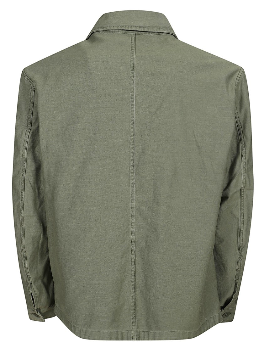 Blauer Unlined Green Utility Jacket With Shirt Collar And Logo Accents