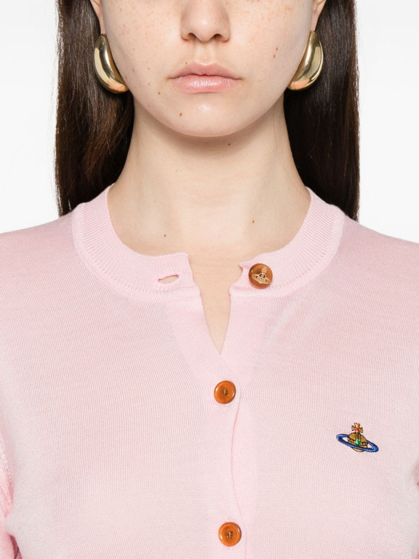 Vivienne Westwood Pink Orb Logo Cropped Ribbed Cardigan