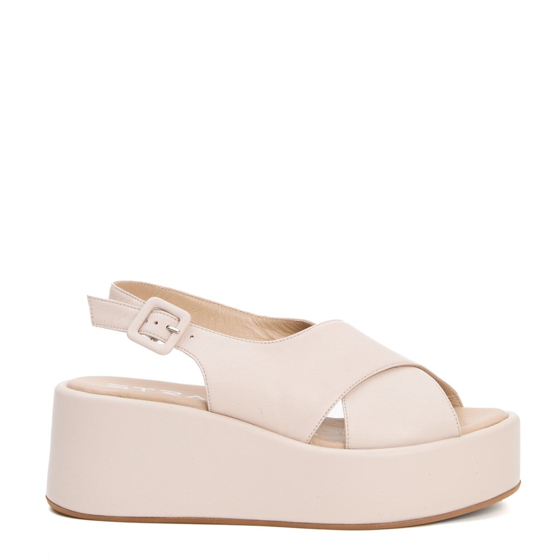Strategia Beige Leather Crossover Wedges With Platform Sole