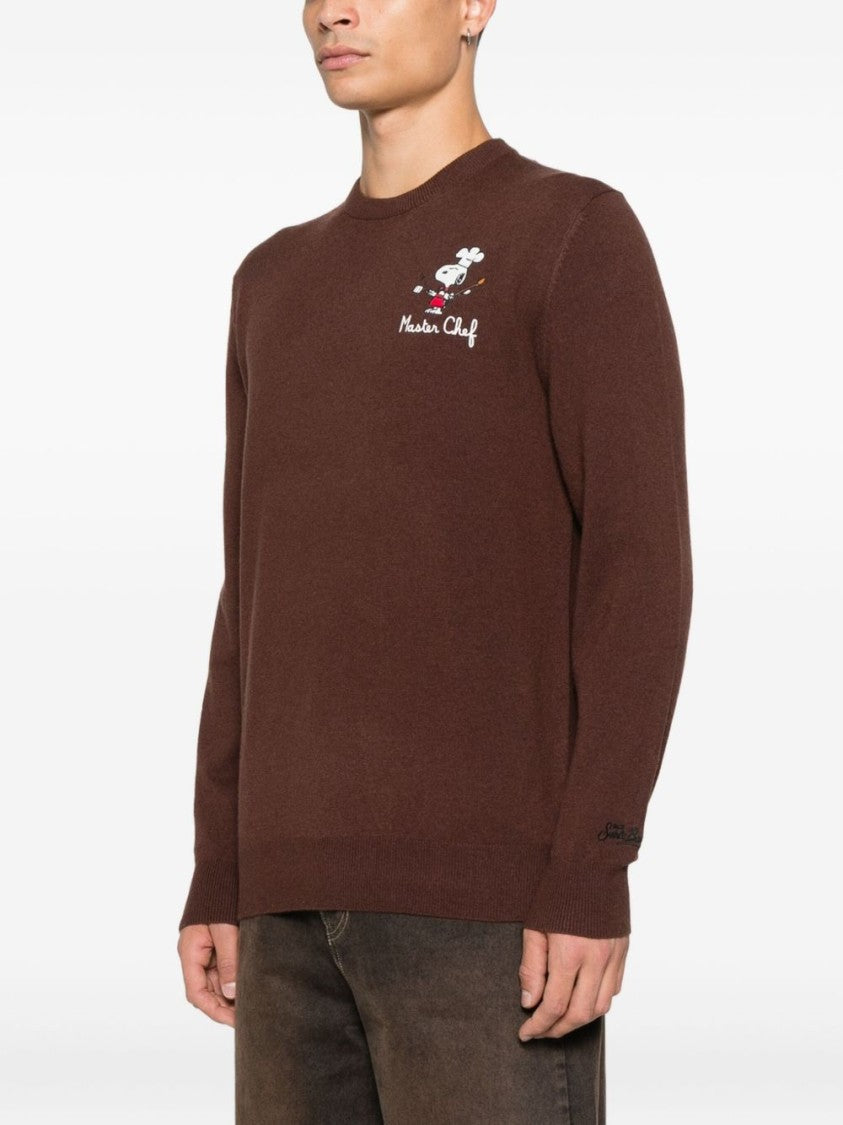 Mc2 Saint Barth Brown Wool Sweater With Playful Chef Graphic