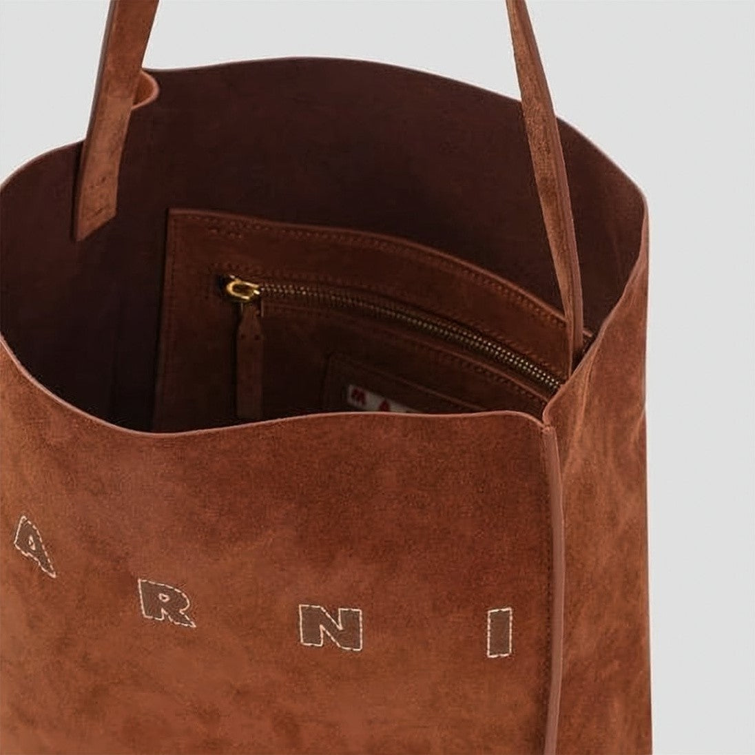 Marni Rectangular Brown Suede Shoulder Bag With Single Strap