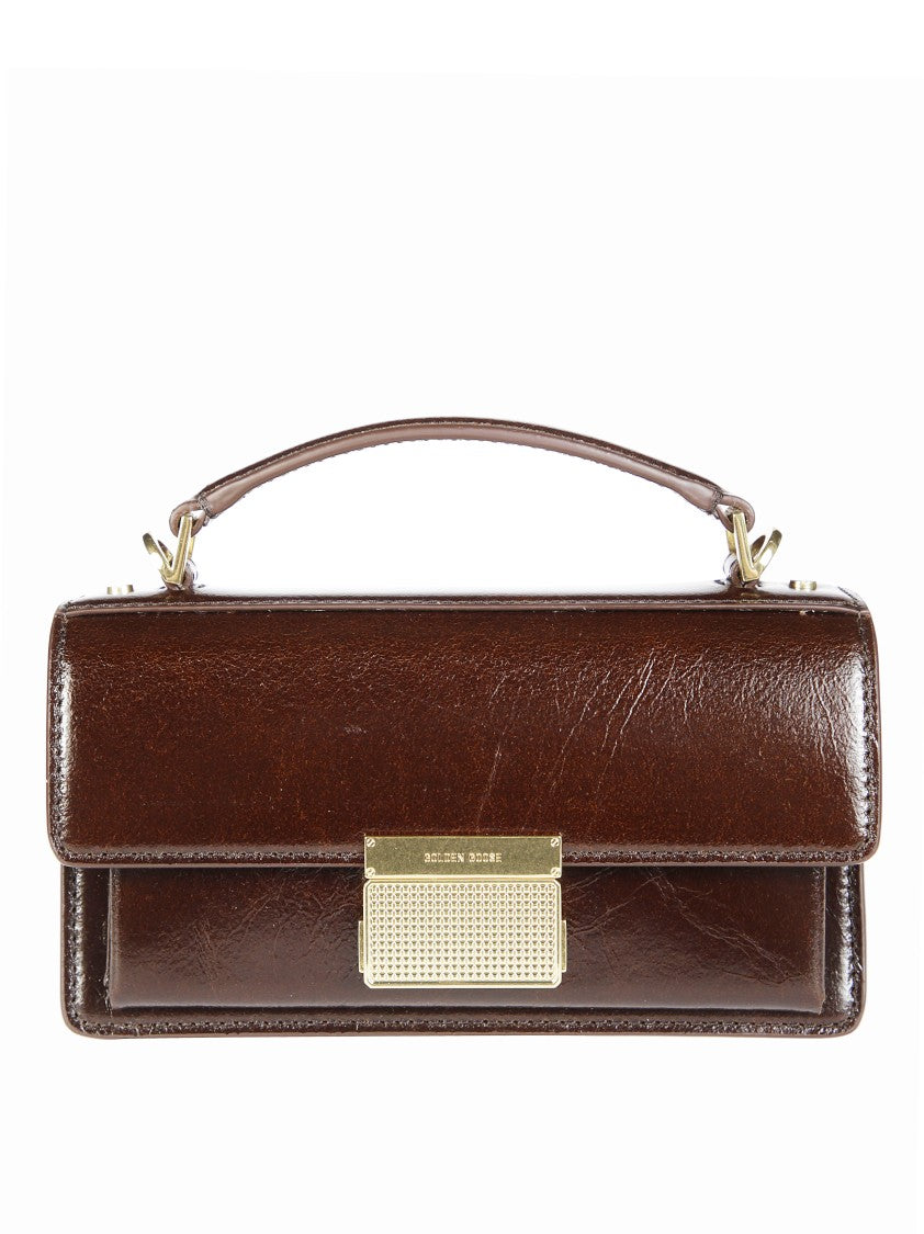 Golden Goose Structured Shiny Brown Handbag With Gold-Tone Hardware