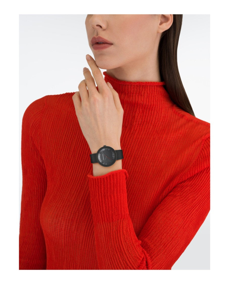 Ferragamo Curve V2 Leather Watch With Black Sunray Dial