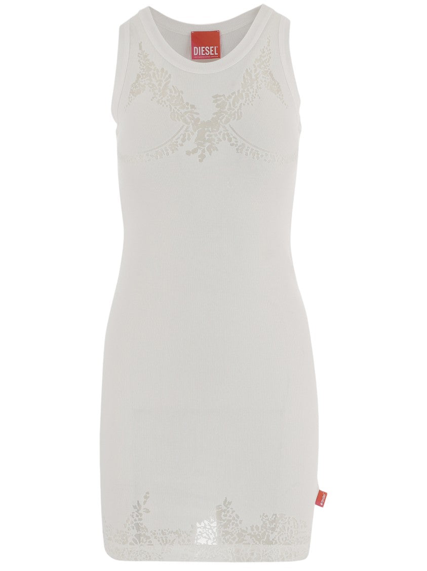 Diesel X Tinder White Round Neck Sheer Cotton-Blend Dress