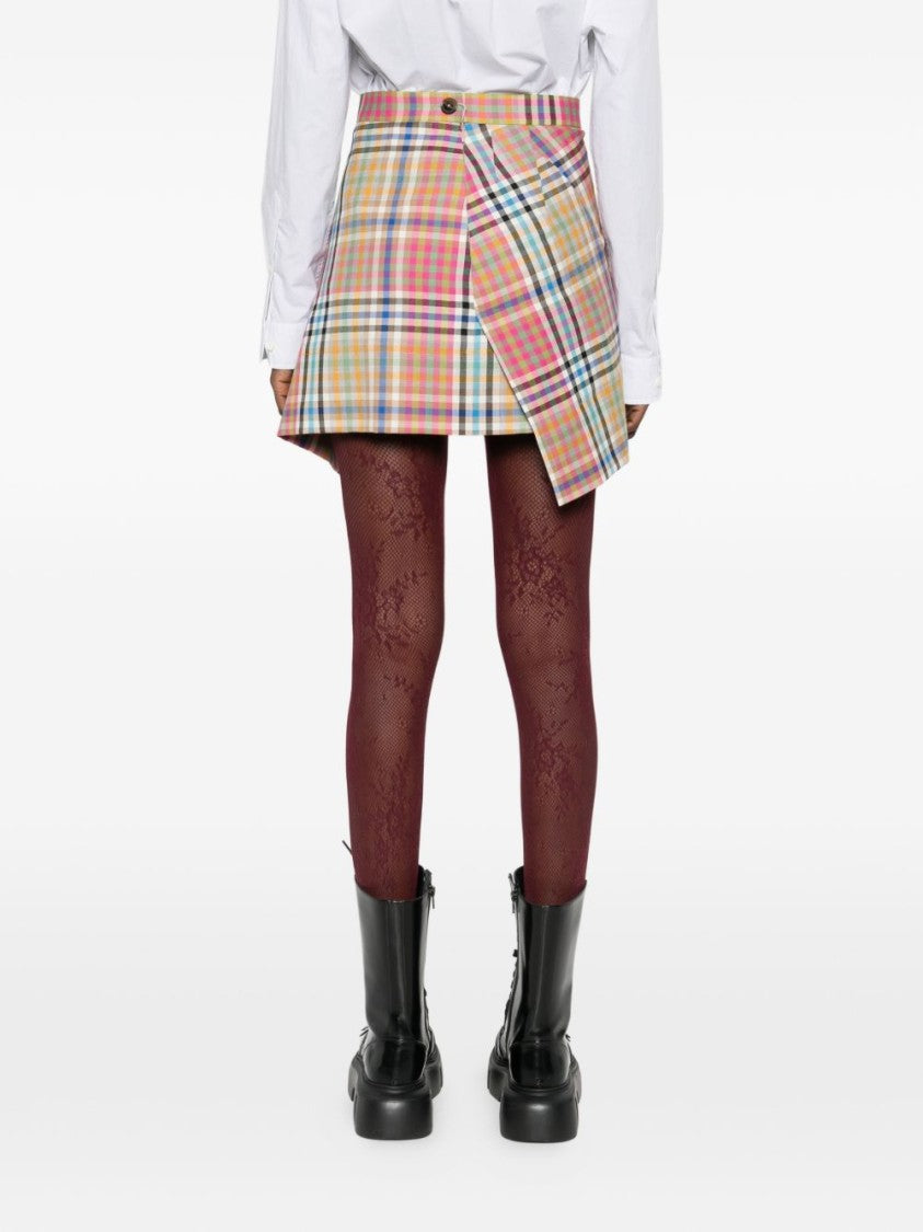 Vivienne Westwood Beige Multicolour Plaid Layered Mini Skirt