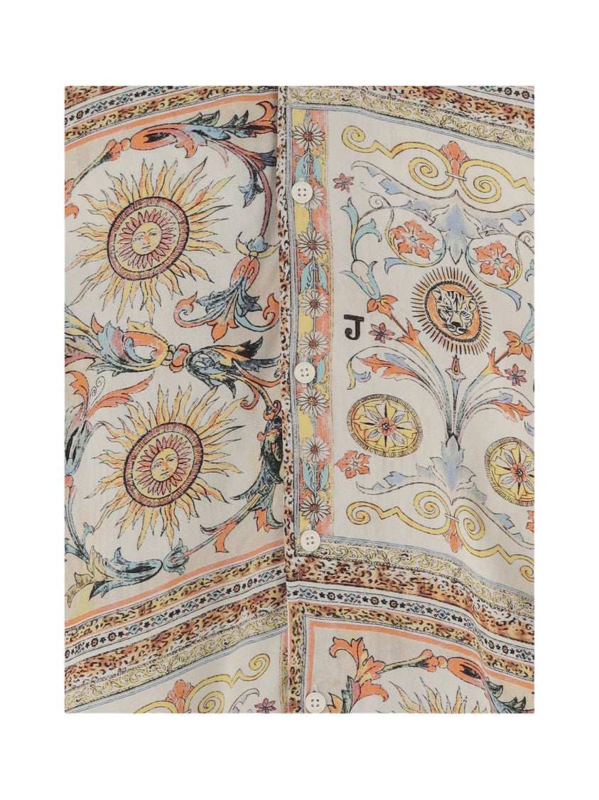 Just Cavalli Viscose Shirt Showcasing Intricate Sun Motifs And Ornamental Designs