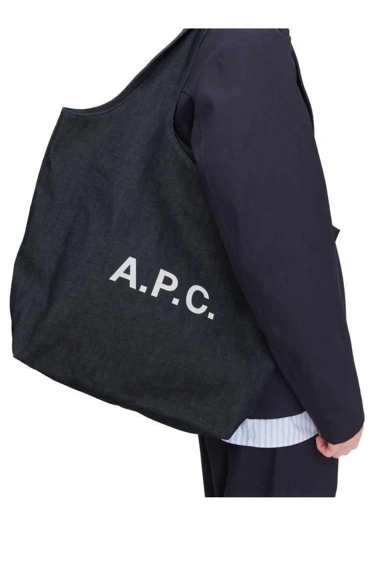 A.P.C. Ninon Contrasting Logo Denim Tote Bag