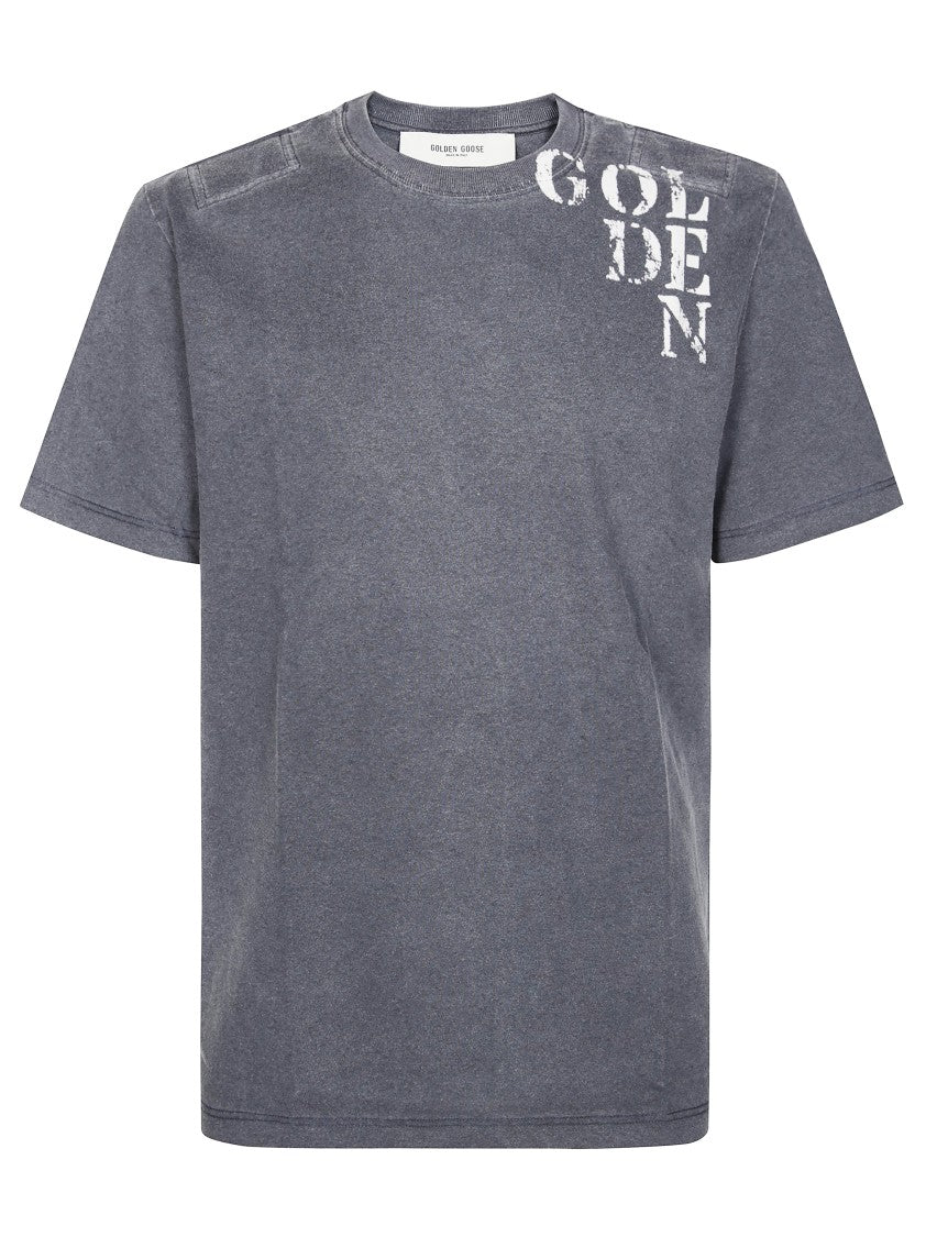 Golden Goose Relaxed Fit Grey T-Shirt With Cascading Text Print