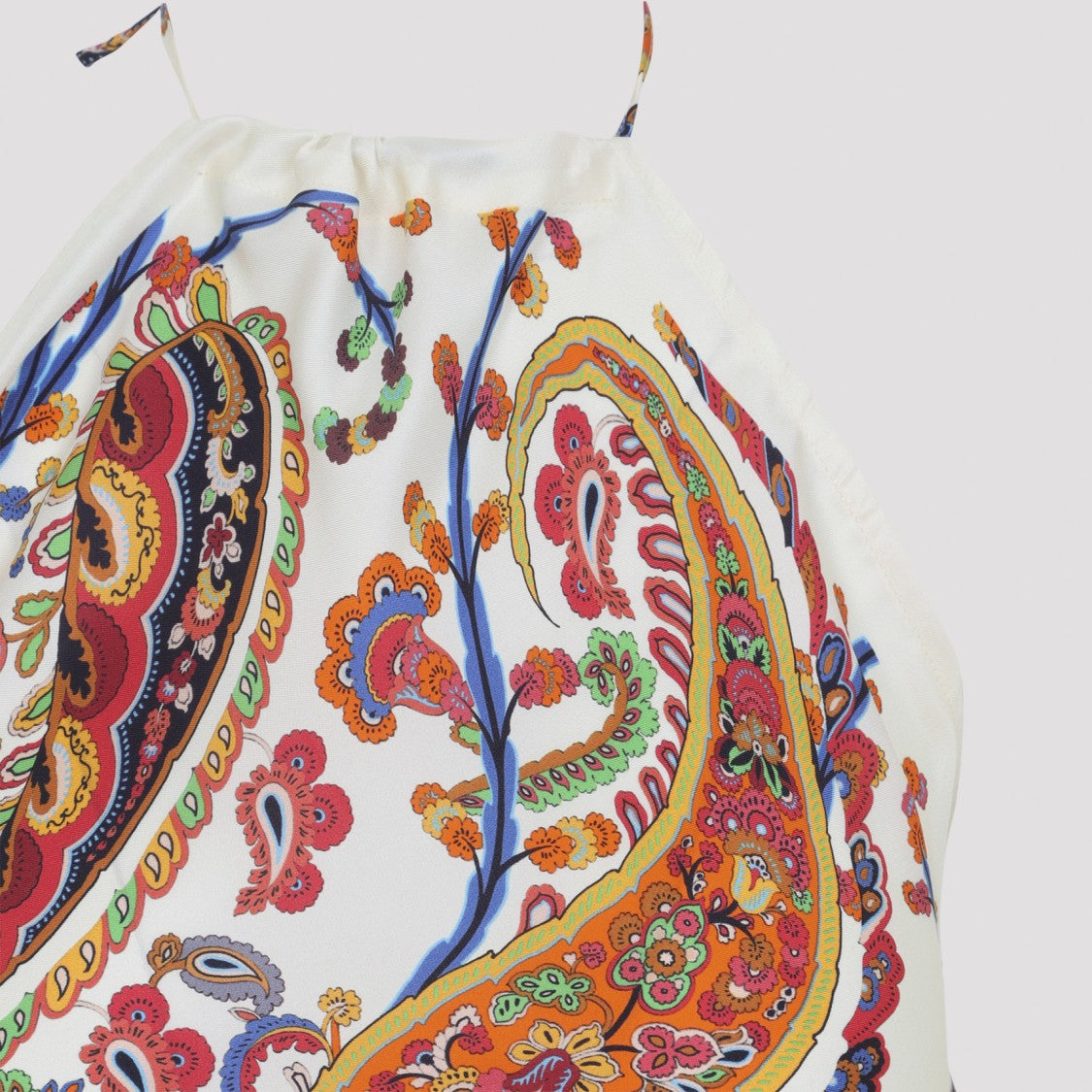 Etro Multicolor Silk Halter Top With Tie Closure