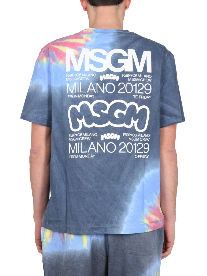 Msgm Tie-Dye T-Shirt With Bold Logo