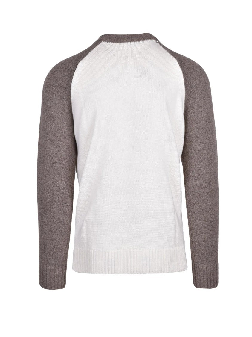 Kangra Two-Tone Wool Crewneck Sweater With Raglan Sleeves