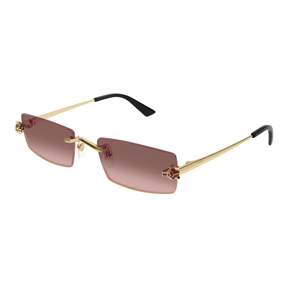 Cartier Rimless Rectangular Sunglasses With Geometric Temples