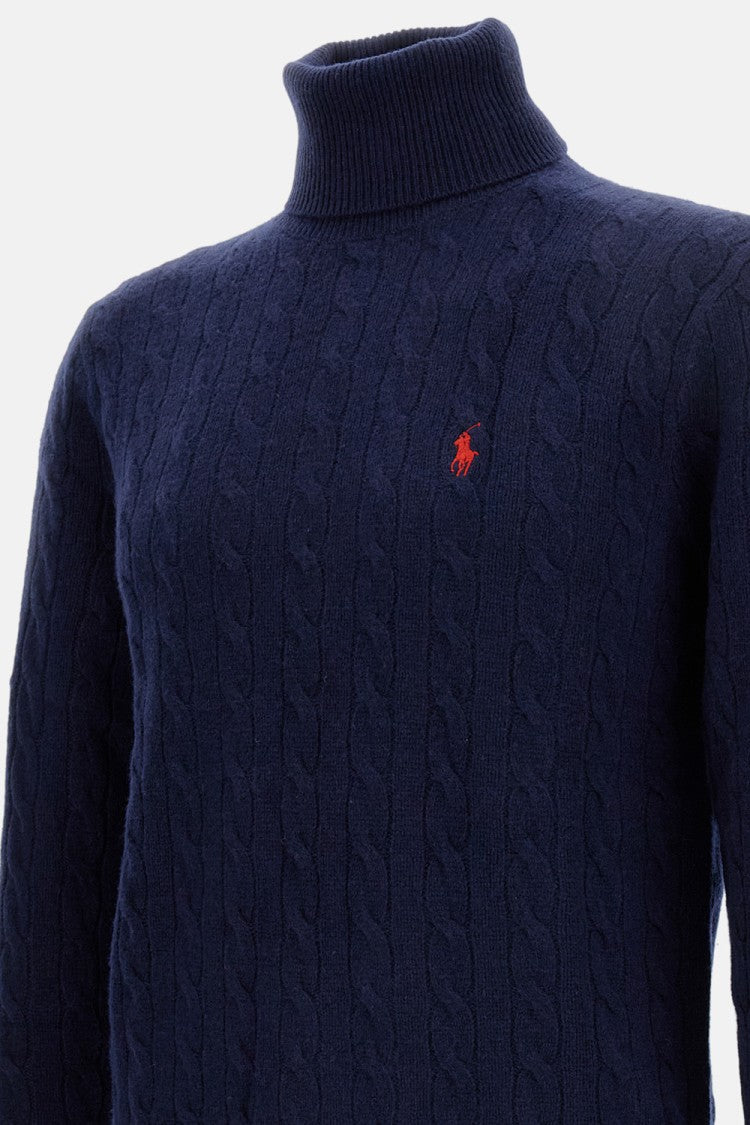 Polo Ralph Lauren Cable Knit Turtleneck Sweater With Embroidered Logo
