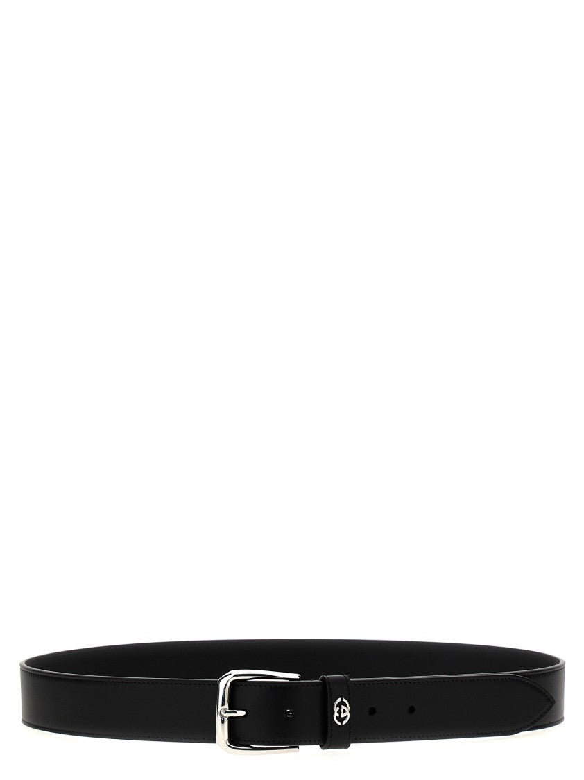 Gucci Black Leather Belt With Polished Metal Buckle
