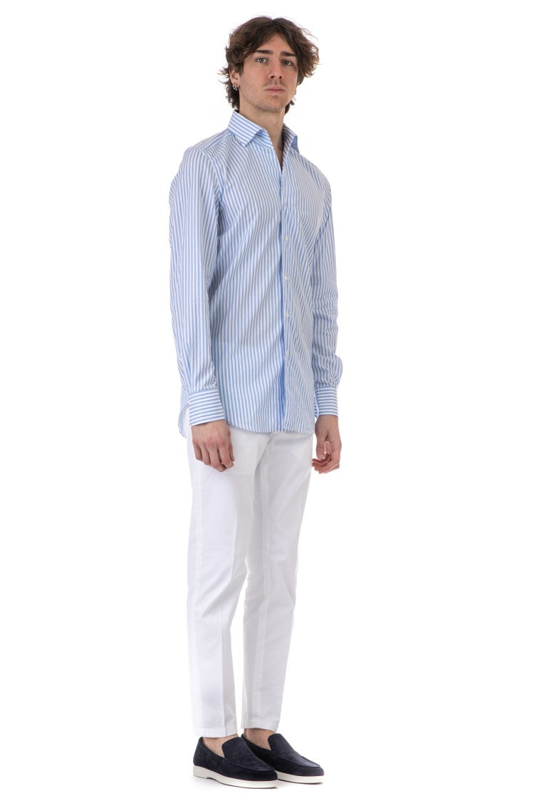 Finamore Ustica Collar Cotton-Linen Stripe Tailored Shirt