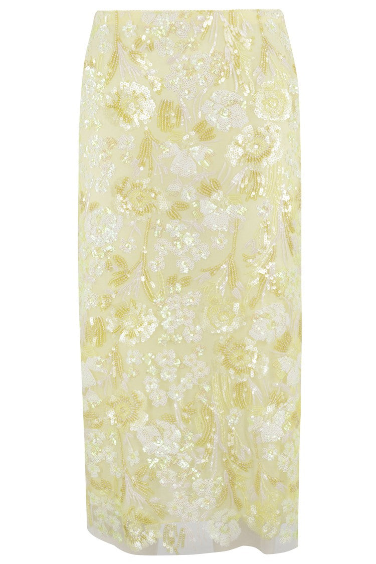 Ermanno Firenze Longuette Skirt In Floral Sequin Embroidered Tulle