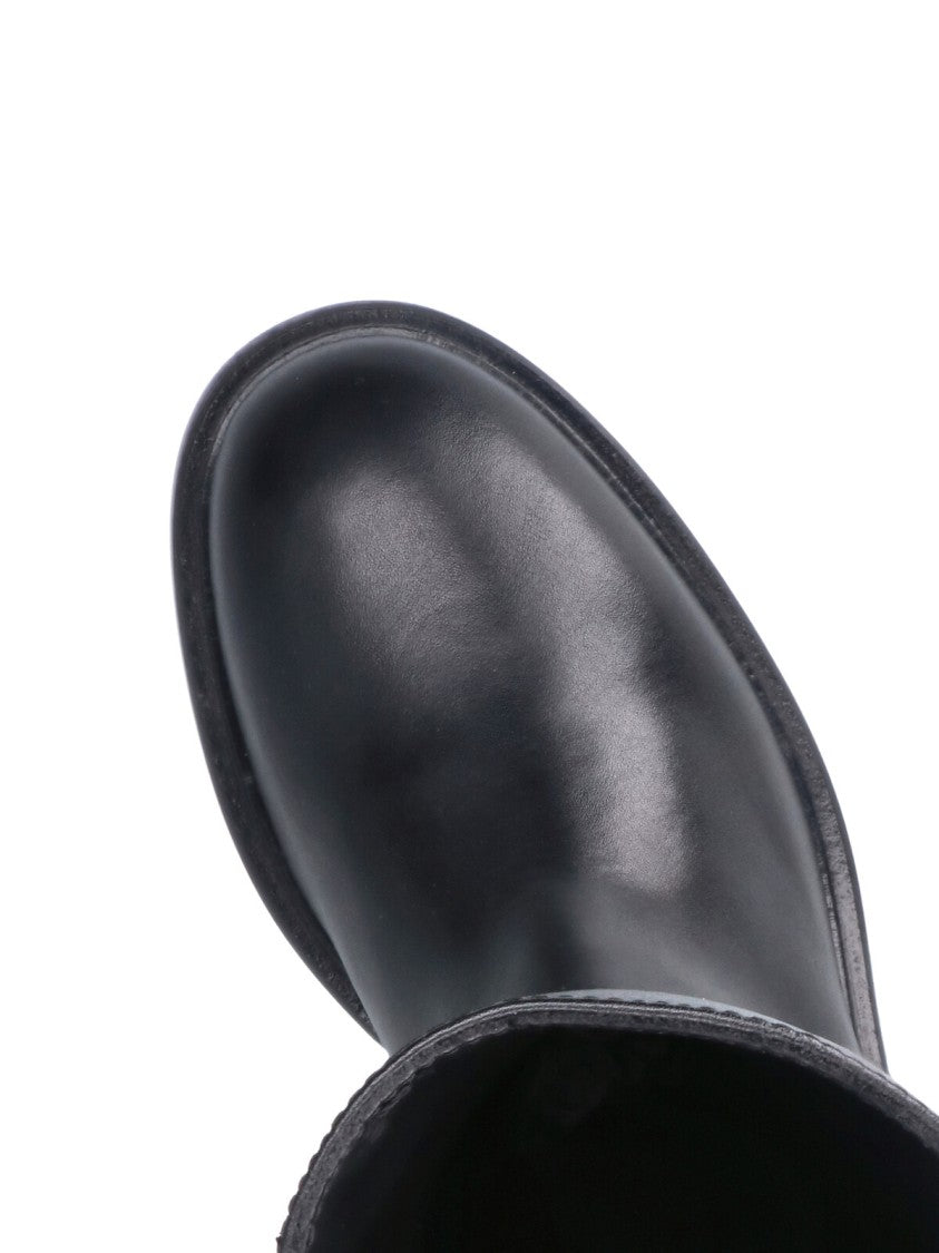 Poeve Black Eva Rounded-Toe Leather Boots