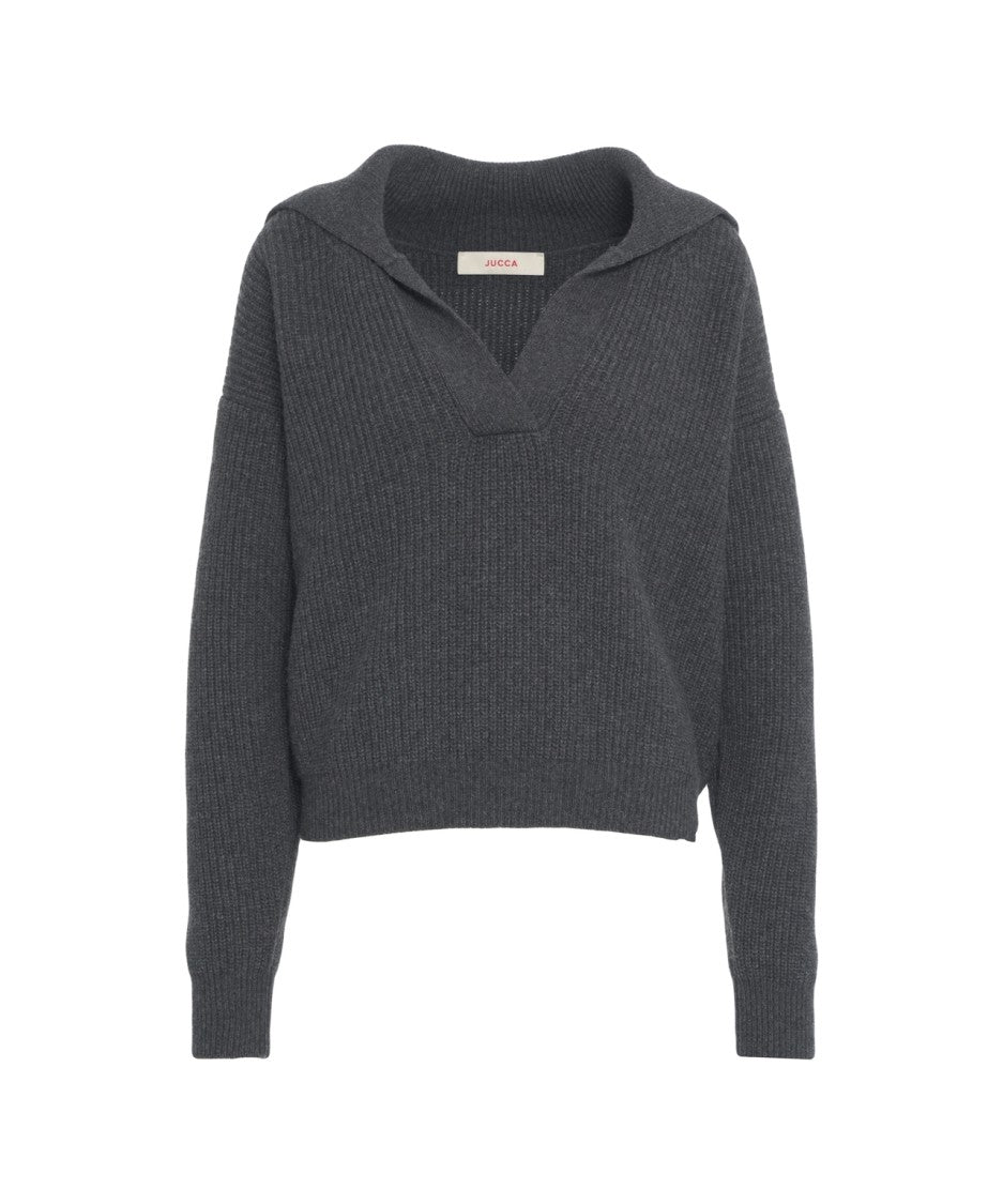 Jucca Ribbed Knit Sweater With Wide Polo Collar