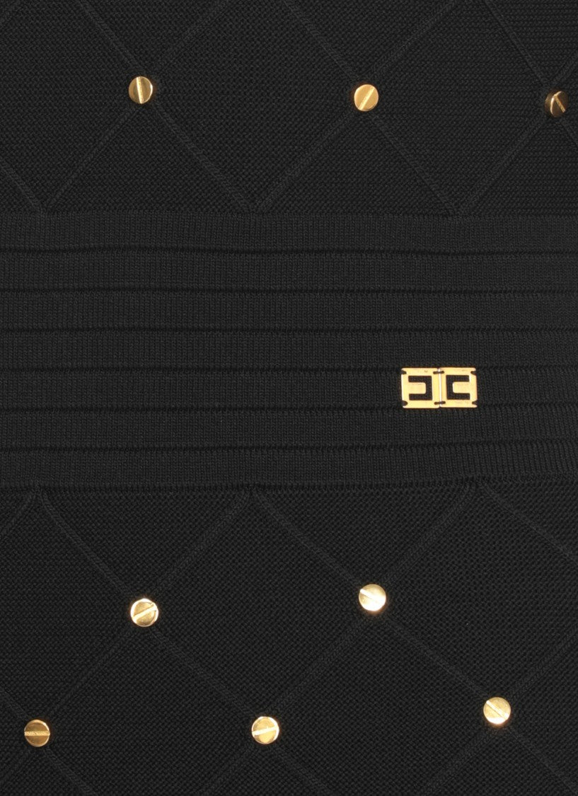 Elisabetta Franchi Fitted Knitted Dress With Jewel Embellishments