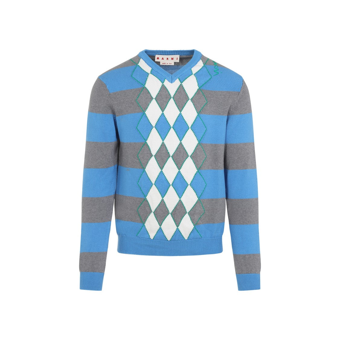 Marni Light Blue Cotton V-Neck Sweater