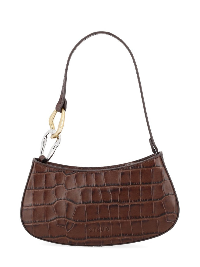 Staud Ollie Crocodile-Embossed Interlocking Rings Handbag