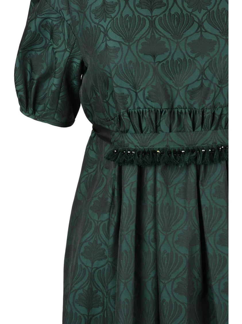 Max Mara A-Line Midi Dress With Jacquard Pattern And Embellished Belt