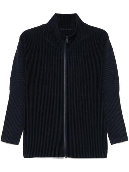 Homme Plissé Issey Miyake Structured Pleated Jacket With High Collar And Full Zip Closure