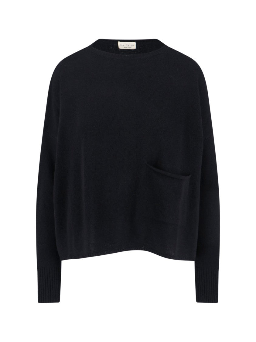 Ma'ry'ya Black Knit Sweater With Round Neckline And Ribbed Finishes