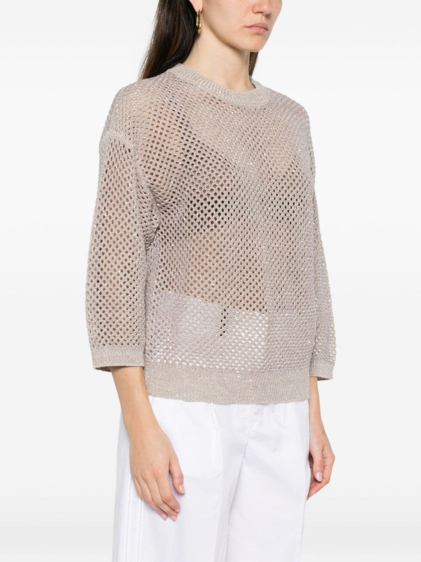 Peserico Boxy Brown Sweater With Open Weave