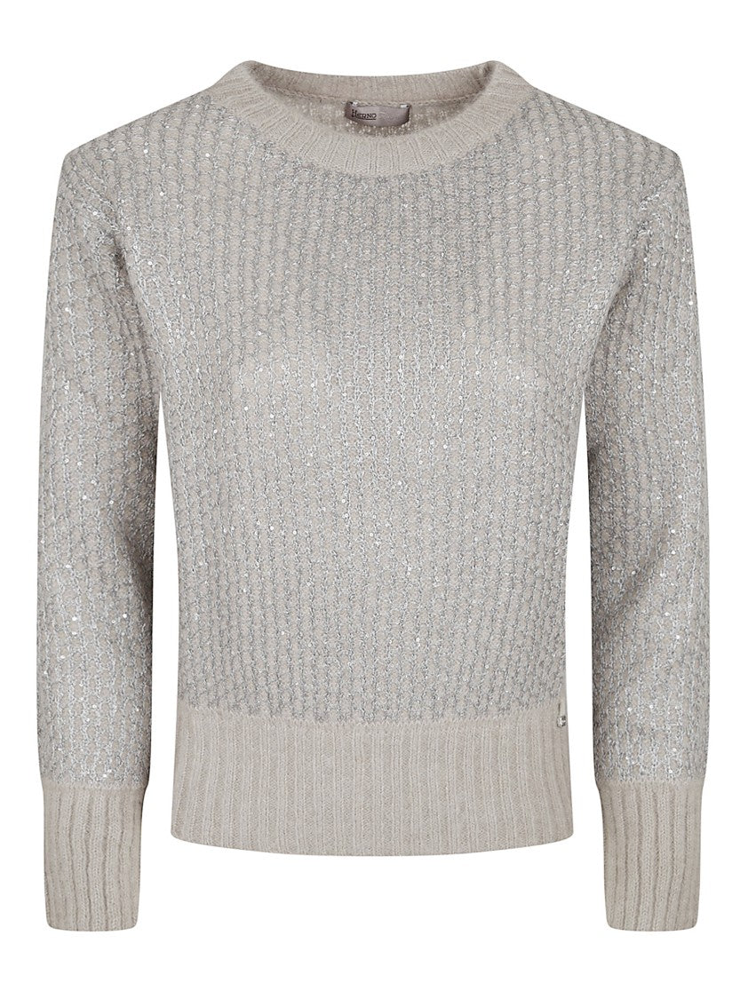 Herno Ribbed Alpaca Knit Sweater With Delicate Sequins
