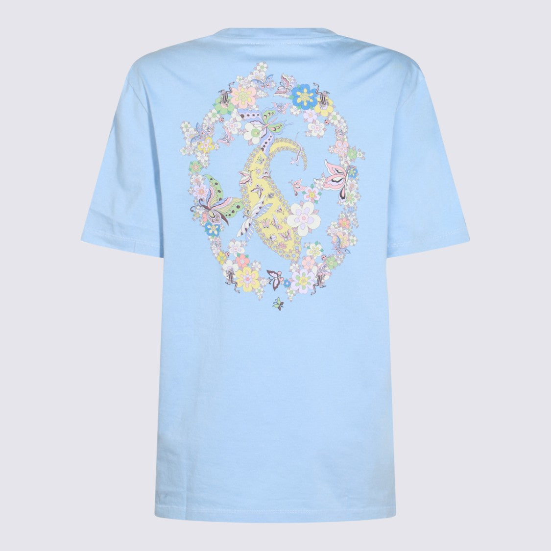 Etro Light Blue Short-Sleeve T-Shirt With Artistic Back Design