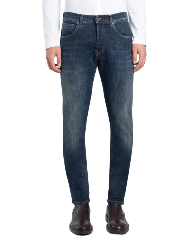 Dondup Vintage Dark Blue Straight Leg Jeans With Classic Five-Pocket Design