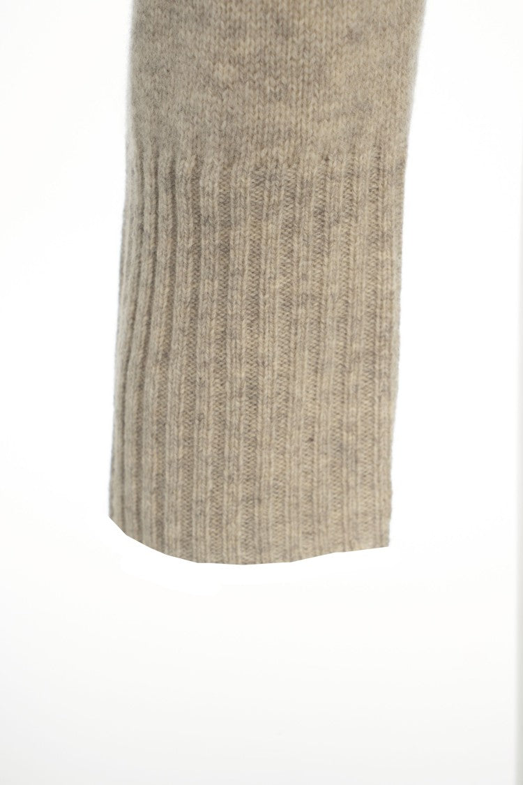 Closed Beige V-Neck Button Cardigan With Ribbed Detailing