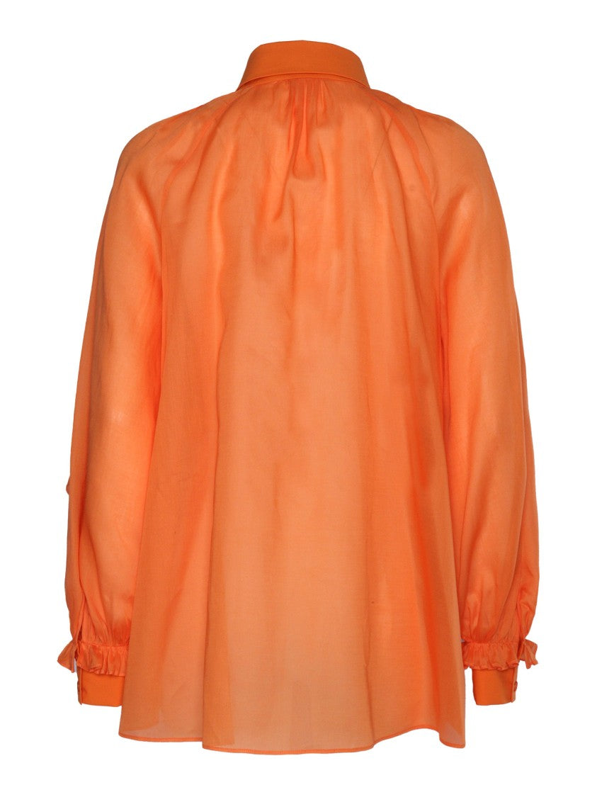 Alberta Ferretti Ruffled Orange Cotton Shirt With Billowy Sleeves