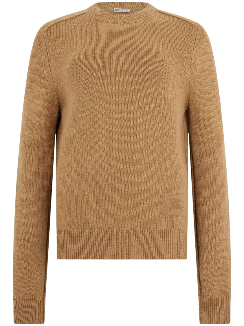 Burberry Brown Ribbed Cropped Wool-Blend Sweater