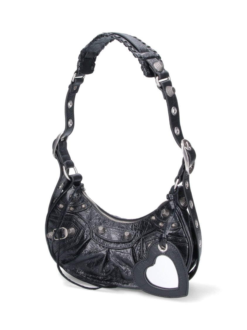 Balenciaga Crescent-Shaped Handbag In Textured Black Leather