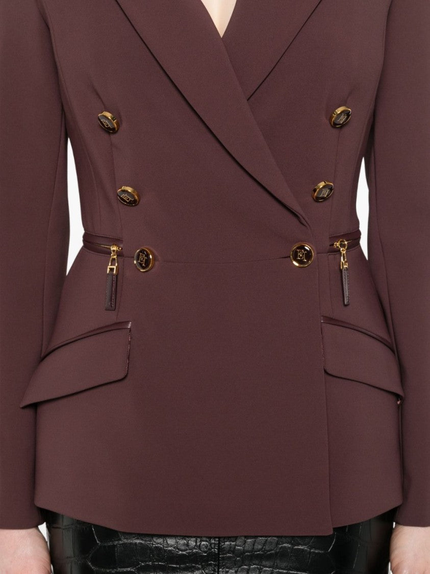 Elisabetta Franchi Double-Breasted Burgundy Jacket With Structured Shoulders