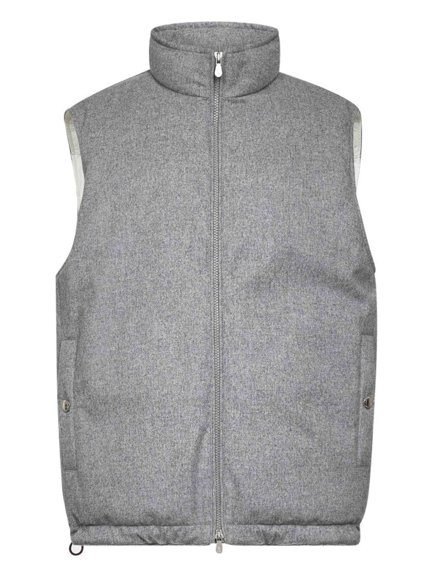 Brunello Cucinelli Sleeveless Vest-Style Coat With High Collar And Adjustable Hem