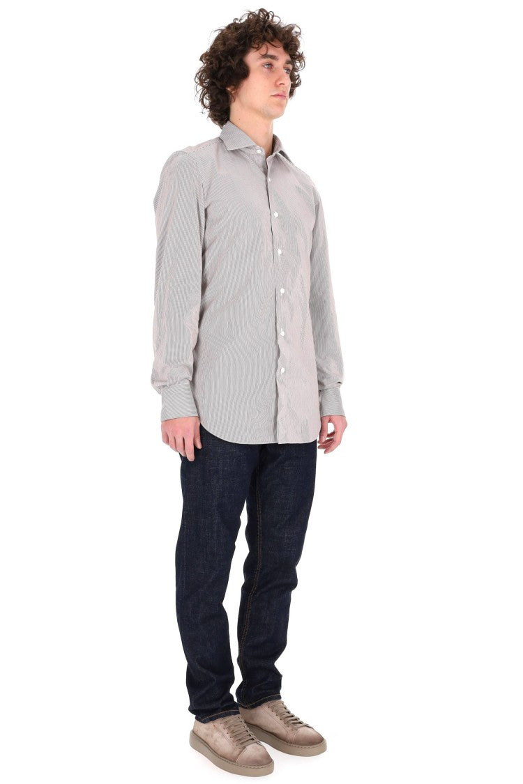 Finamore Twill 120'S Structured Tailored Shirt With Vertical Pinstripes