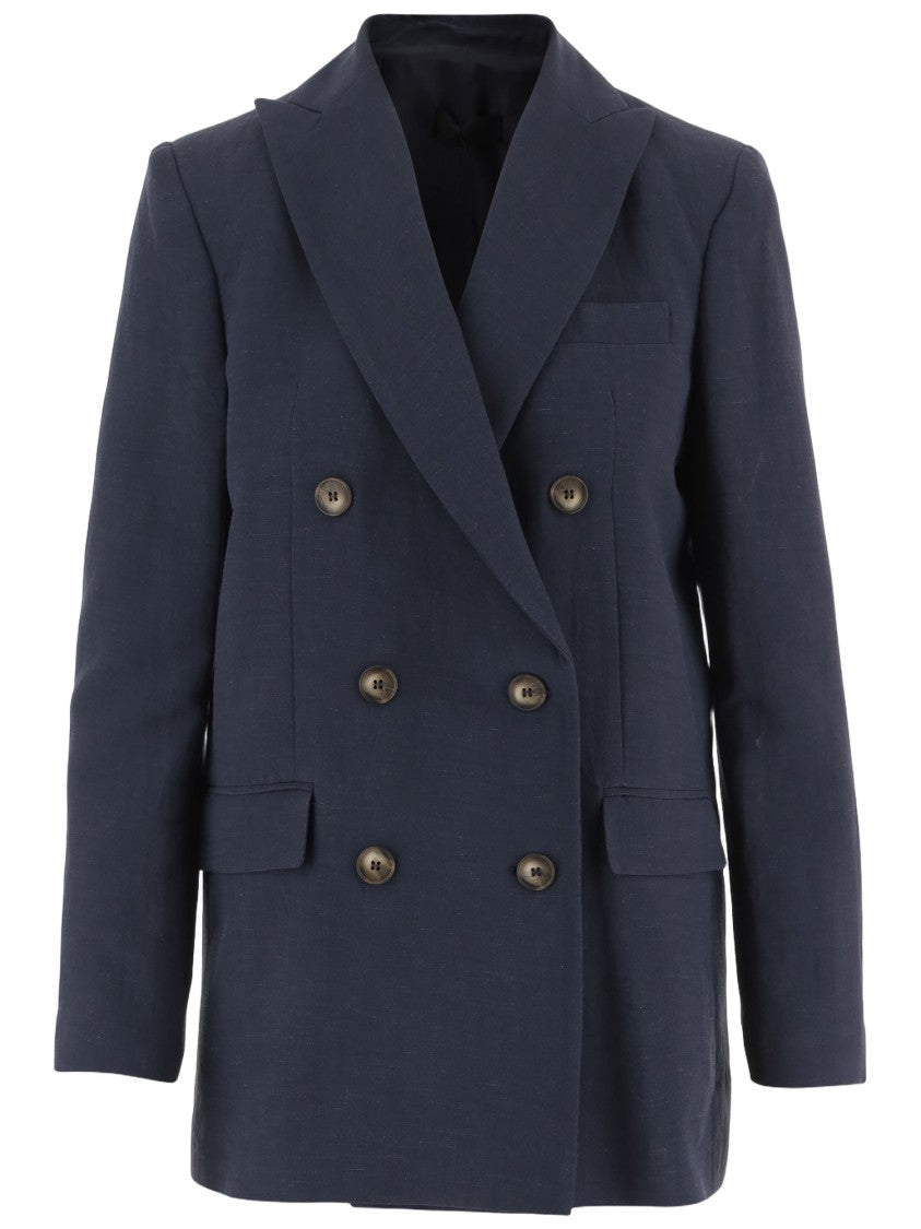 F.It Double-Breasted Viscose And Linen Jacket