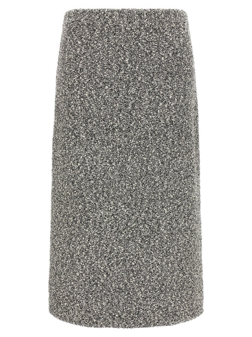 Tory Burch Textured Grey Tweed Midi Skirt With Flared Silhouette