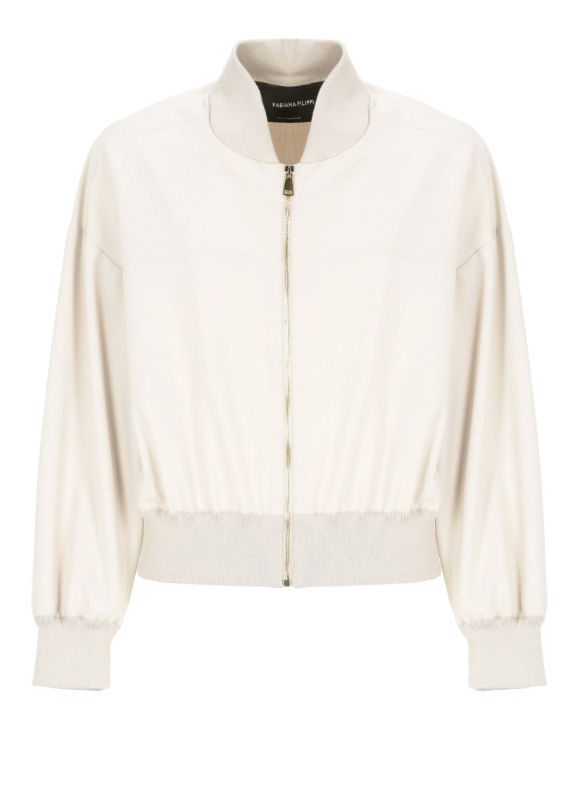 Fabiana Filippi Ivory Lightpoint Detail Bomber Jacket