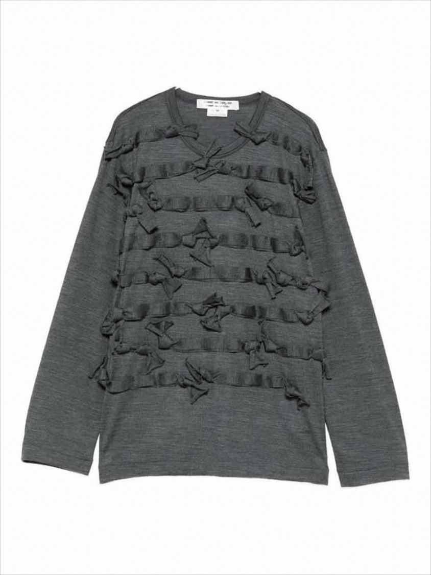 Comme Des Garçons Textured Wool Jersey Top With Ruffles