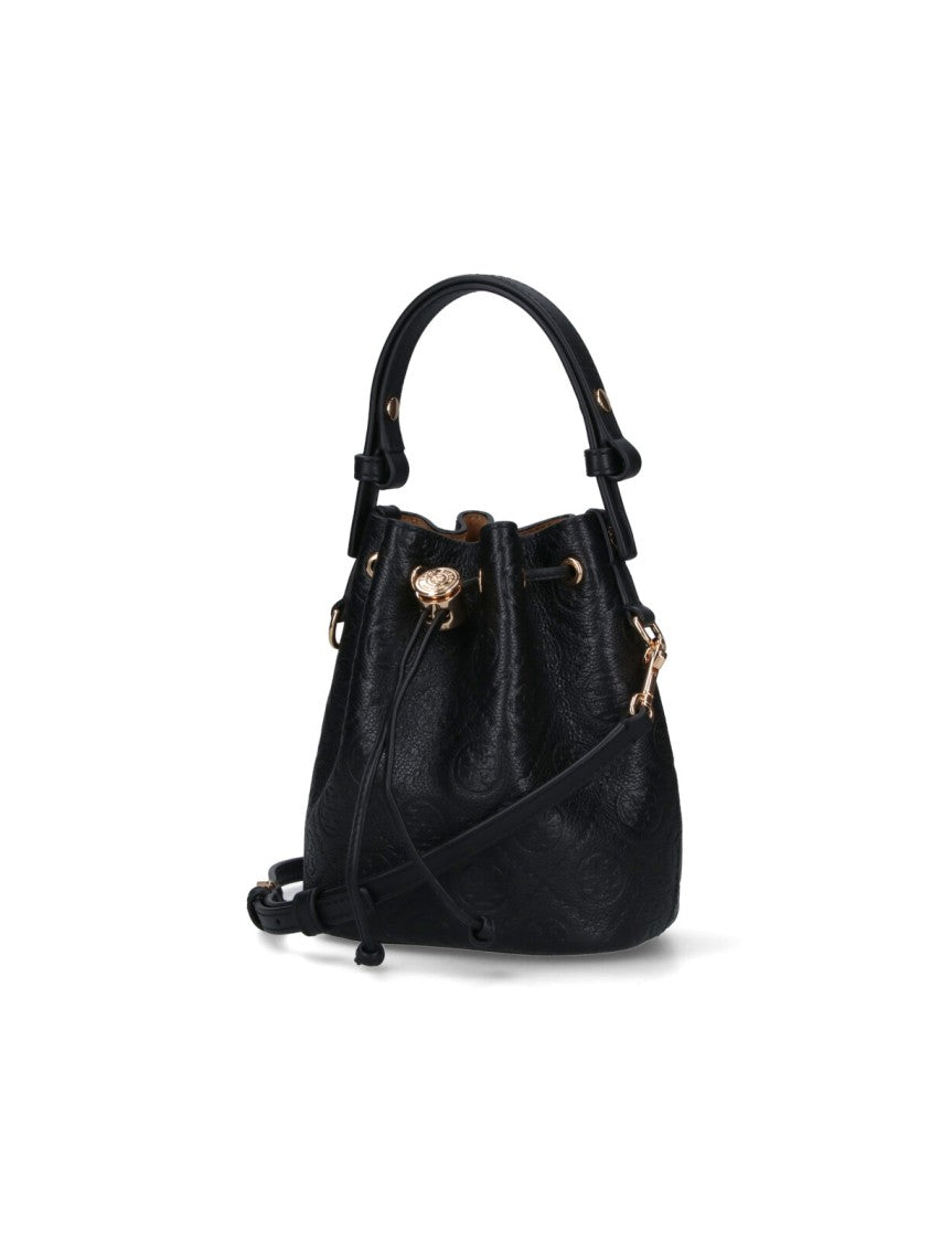 Tory Burch T Monogram Bucket Bag In Black Calf Leather
