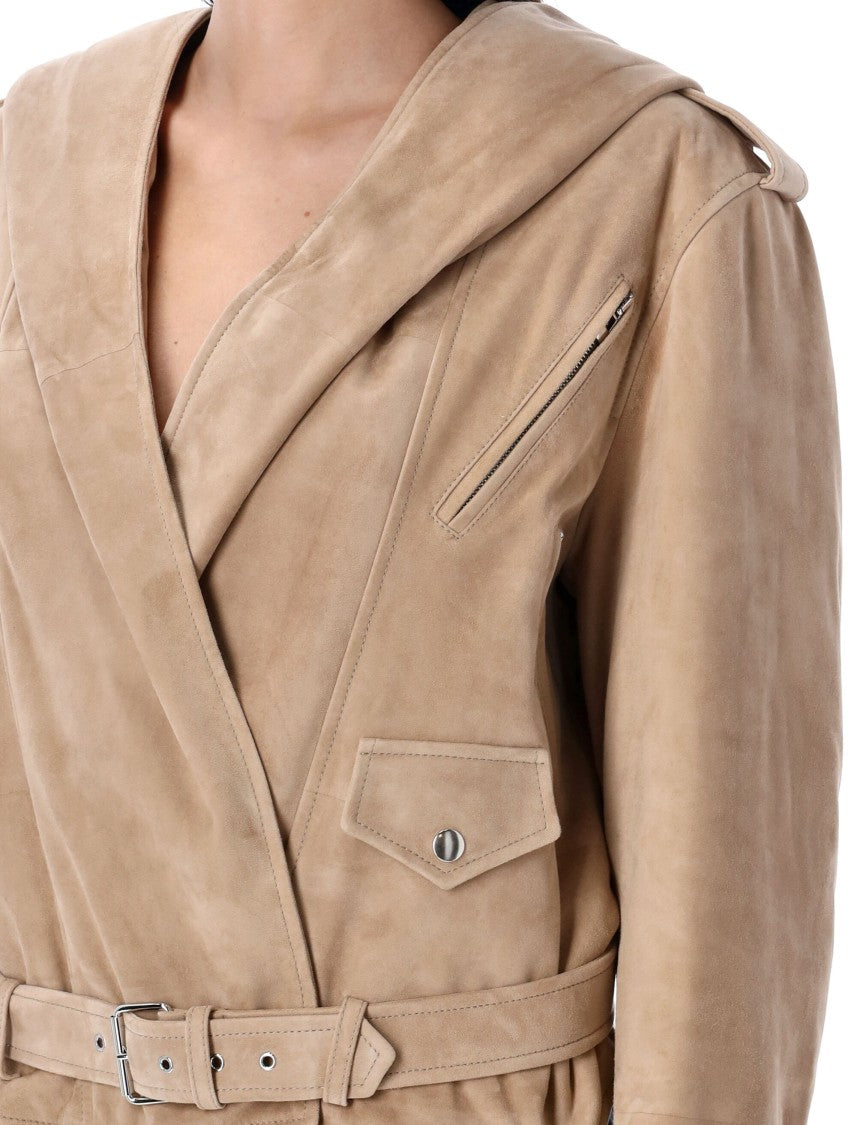 Alaïa Suede Hooded Biker Jacket