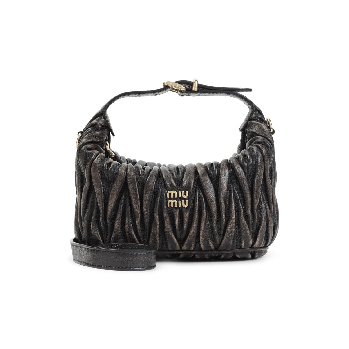 Miu Miu Ruched Leather Clutch With Detachable Strap