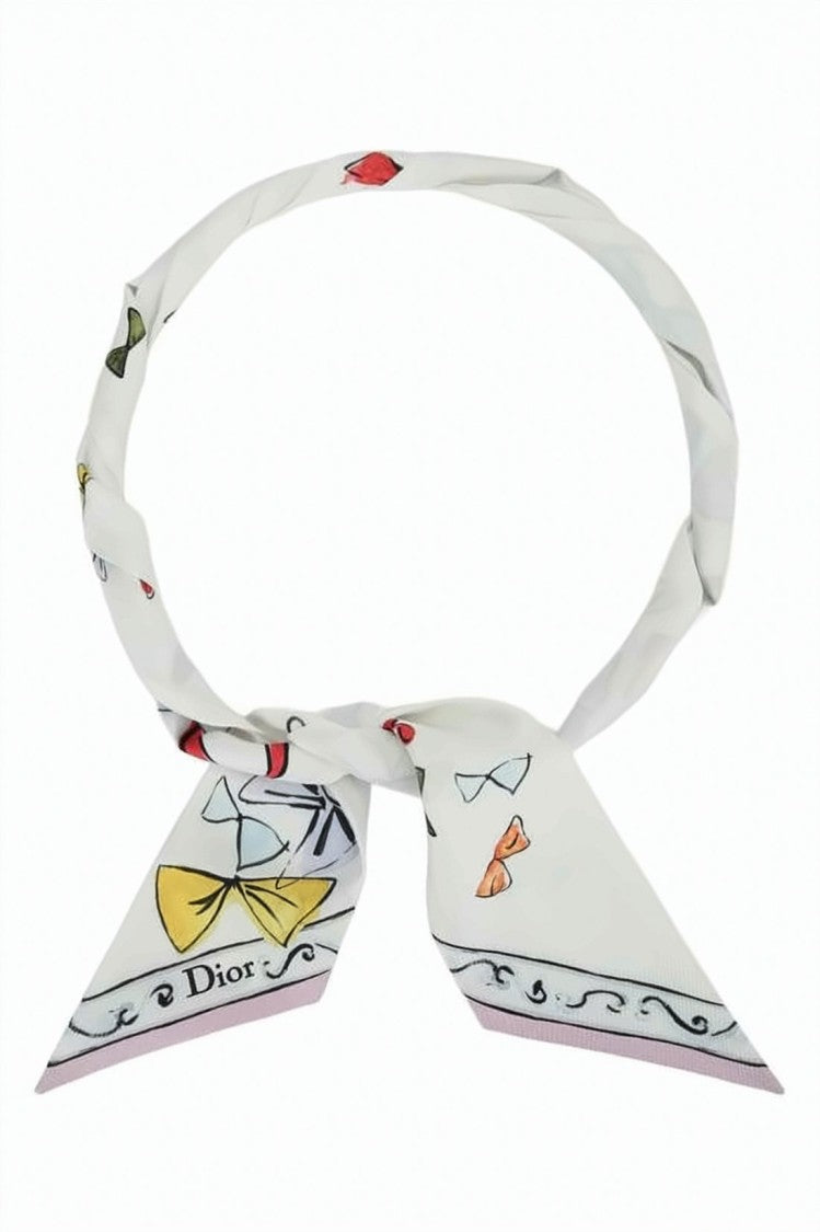 Dior Delicate Silk Scarf With Pastel Bow Illustrations
