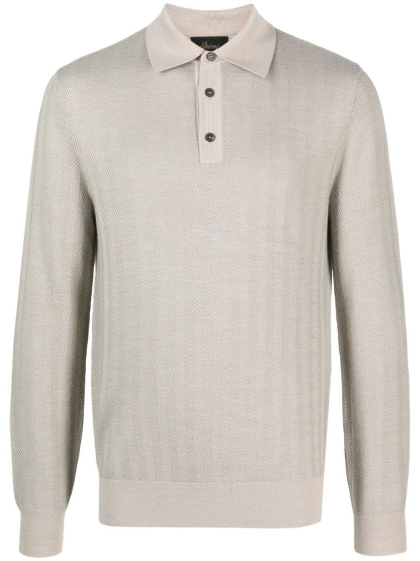 Brioni Textured Long Sleeve Polo Shirt