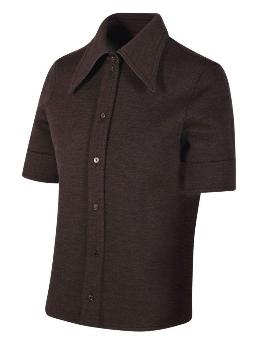 Gucci Structured Dark Brown Shirt With Pointed Collar